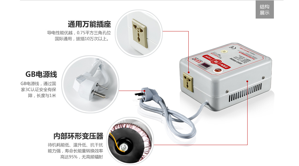 帶電壓顯示220v轉(zhuǎn)110v變壓器背面結構圖